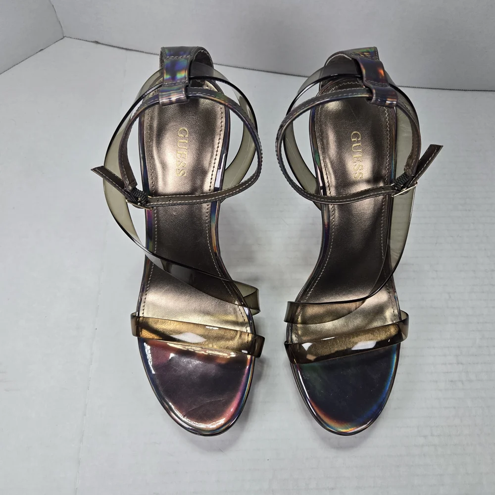 GUESS Casilda Iridescent Strappy Skycraper Stiletto Platform Heels Size 8 1/2 M